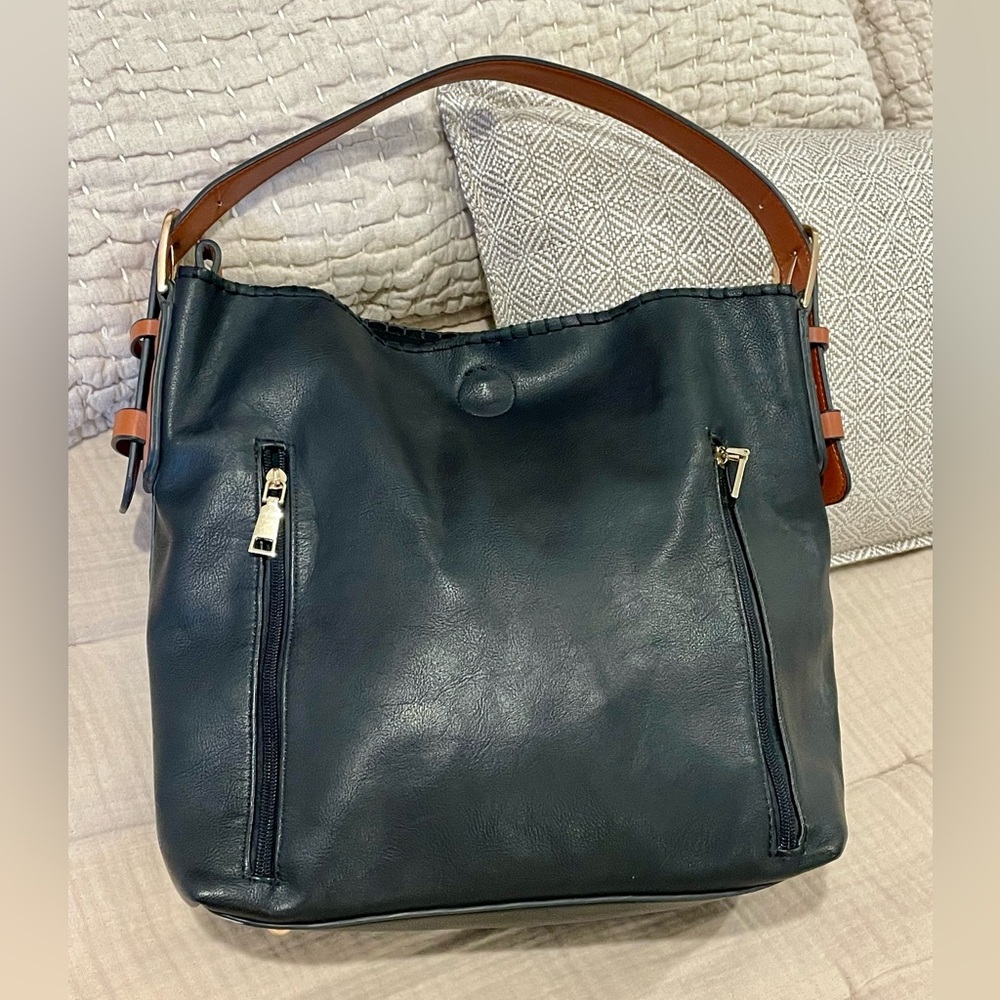 Pleather purse bag with removable inner bag